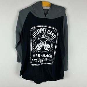 Zion Rootswear Johny Cash The Man in Black Graphic Hooded Long Sleeve Top sz L